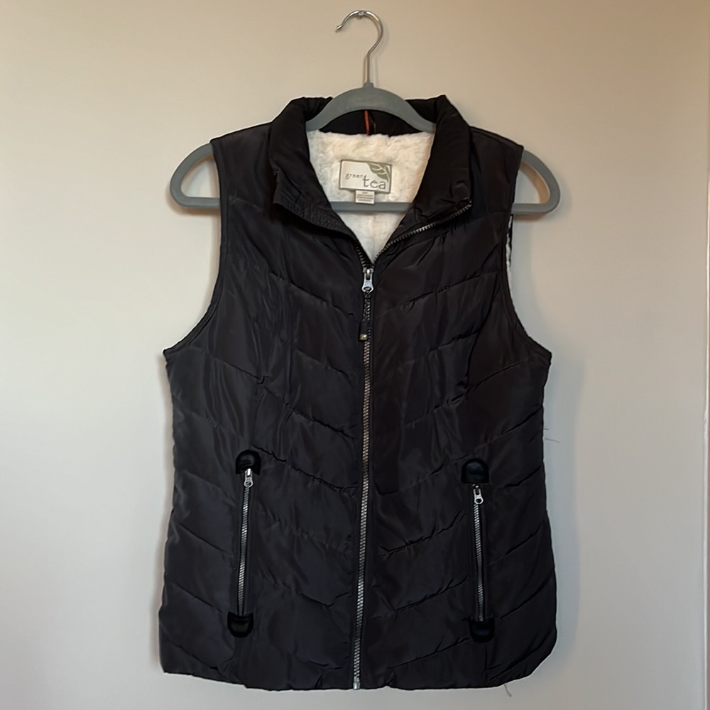 Green Tea Dark Grey Puffer Vest